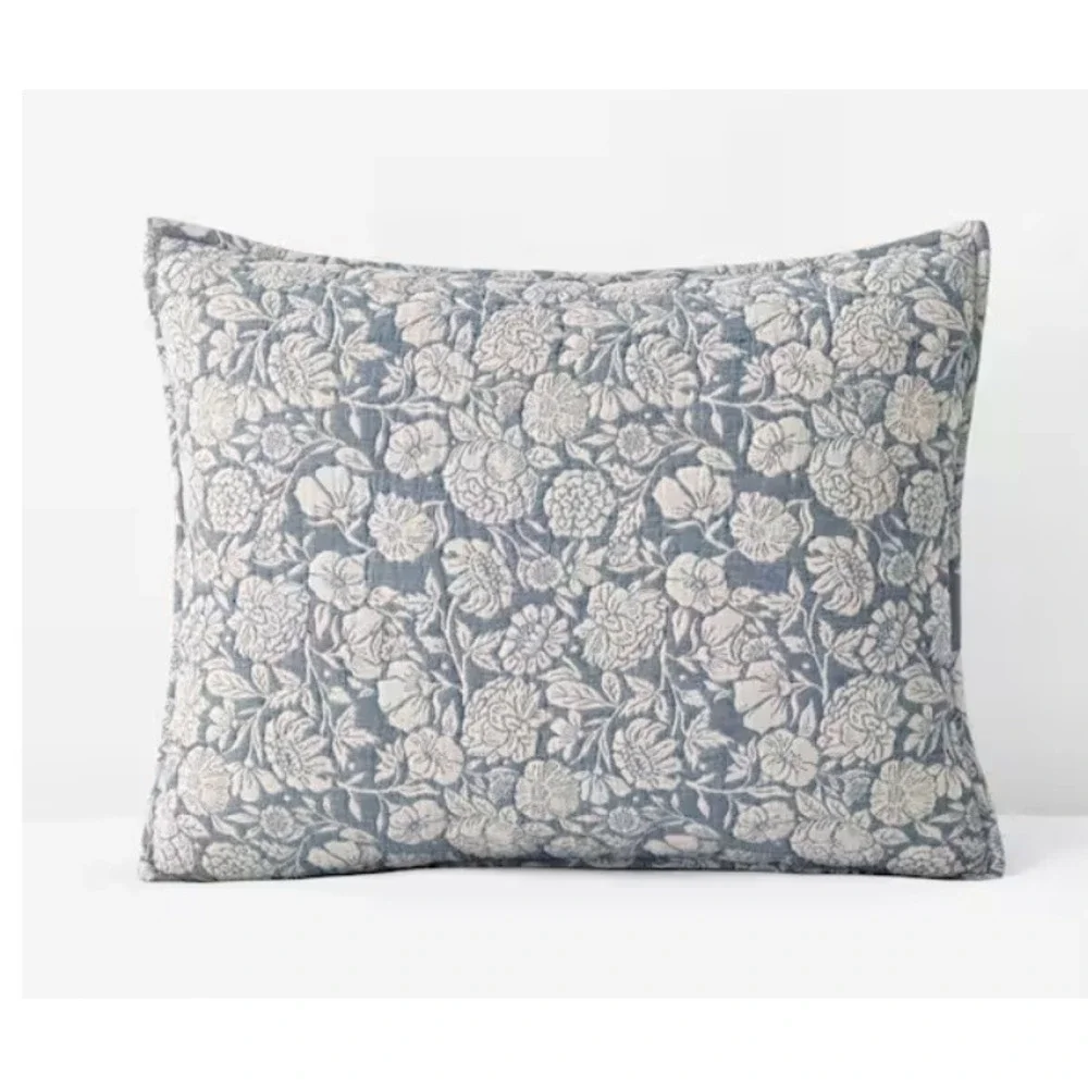 Company Store Cotton Kyla Floral Quilted Smoke Blue Cotton King Sham 21in X 27in